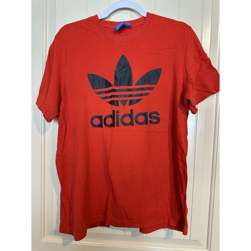 ADIDAS red Graphic short sleeve T-Shirt trefoil large logo sz L three stripe